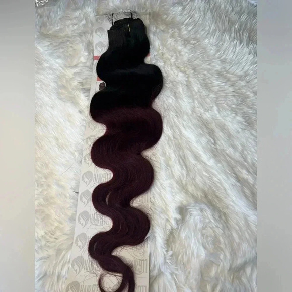 26 Inch Body Wave Black & Red Human hair Clip in Extensions - Picture 3 of 6